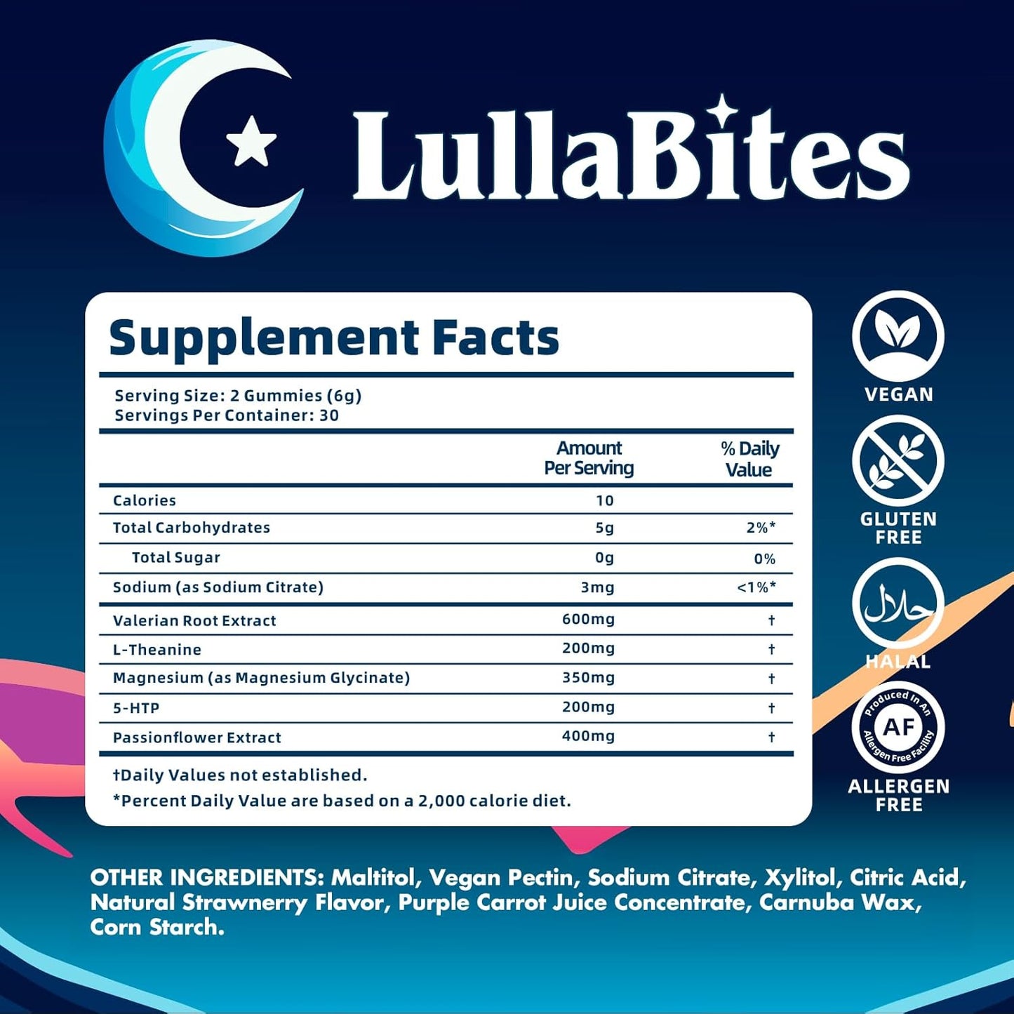 LullaBites Natural Sleep Gummies | Halal, Kosher & Vegan | Melatonin-Free Strawberry | 60 Gummies
