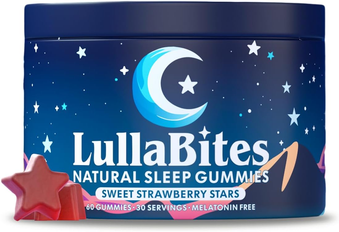 LullaBites Natural Sleep Gummies | Halal, Kosher & Vegan | Melatonin-Free Strawberry | 60 Gummies