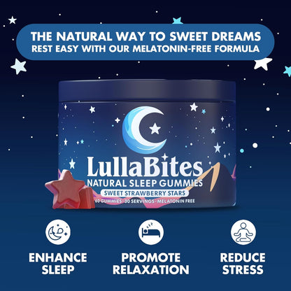 LullaBites Natural Sleep Gummies | Halal, Kosher & Vegan | Melatonin-Free Strawberry | 60 Gummies