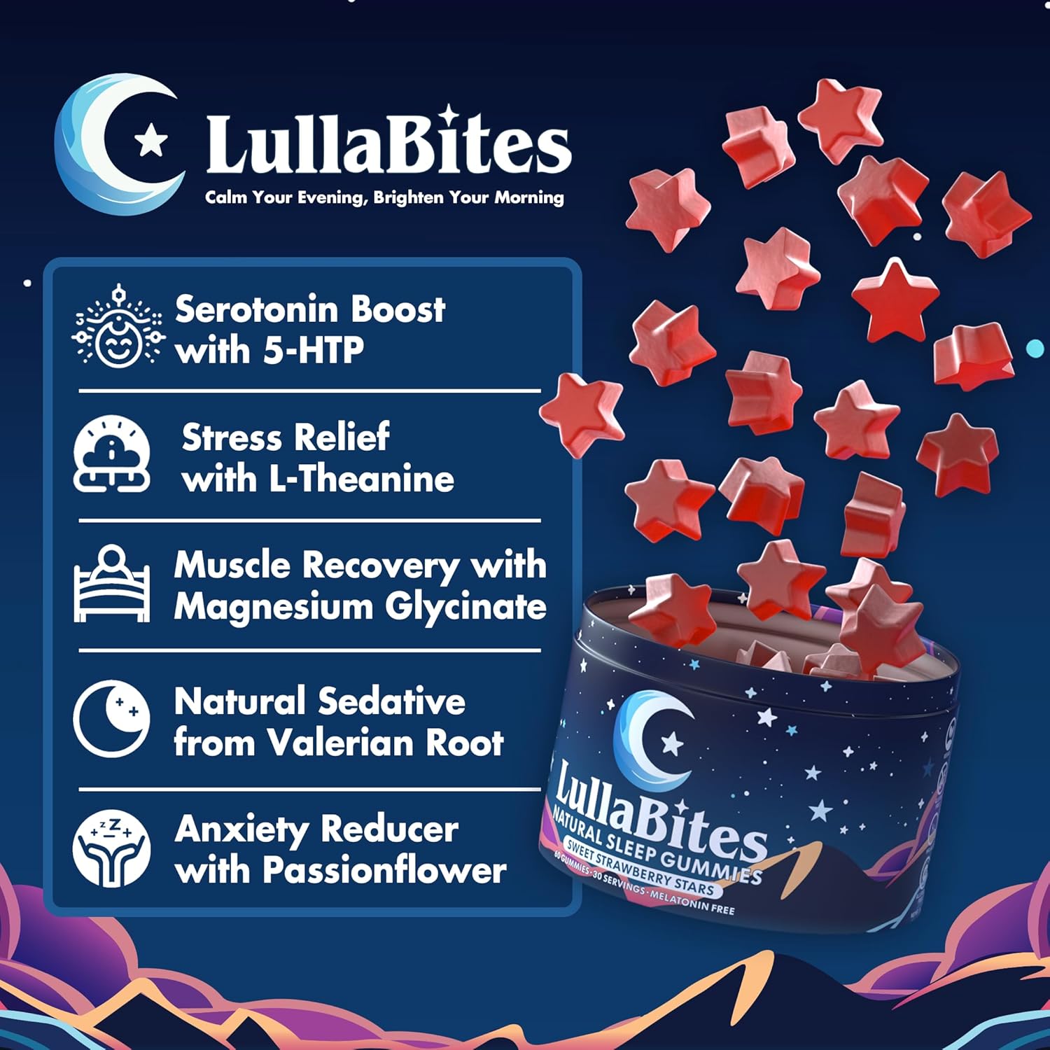 LullaBites Natural Sleep Gummies | Halal, Kosher & Vegan | Melatonin-Free Strawberry | 60 Gummies